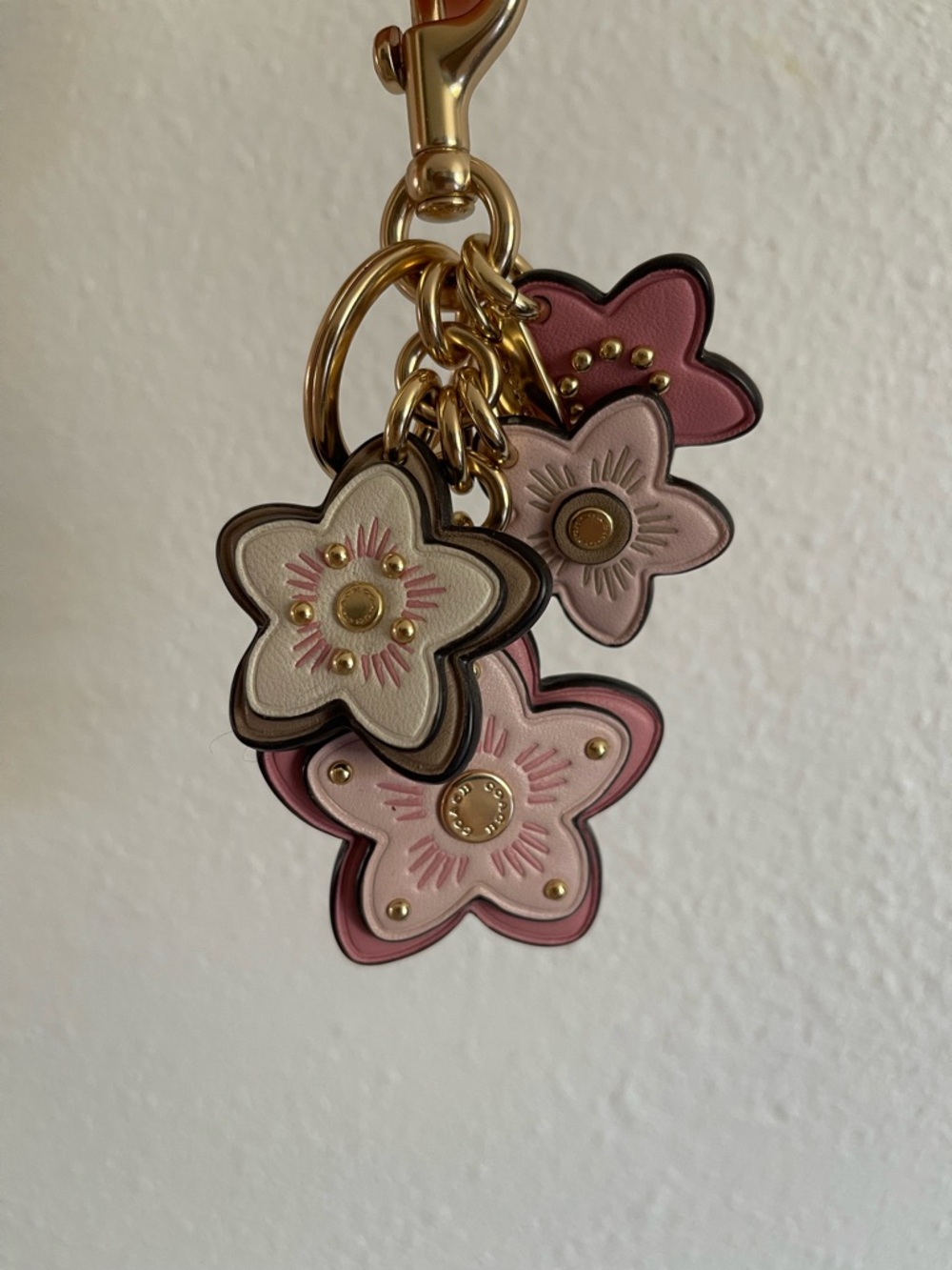 Coach Pink, Light Pink & White Floral Leather Keychain Charm FOB - Picture 2 of 7